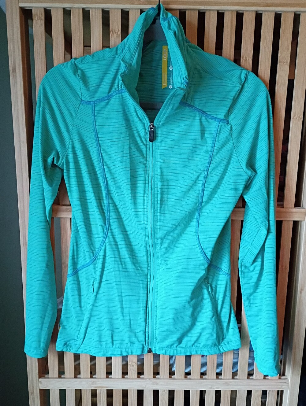 Lole Essential Cardigan Full Zip Athletic Jacket Teal Mint Green Striped Size M